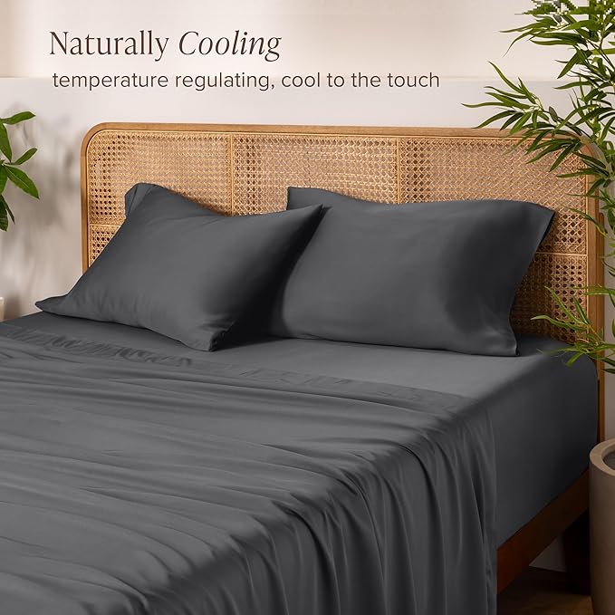 Bare Home 100% Rayon Made from Bamboo Luxury Queen Sheet Set - 4 Piece Bedding Set - Deep Pockets - Cooling Sheets - Breathable - Easy Fit - Soft Bedding Sheets & Pillowcases (Queen, Grey)