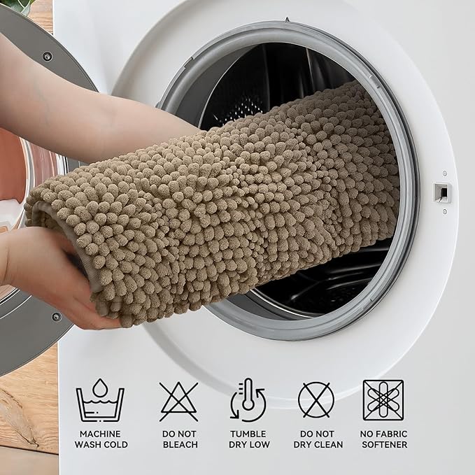 Bcoimo 48"×24" Chenille Bath Mat – Non-Slip with Backing Bath Rug Ultra-Absorbent and Machine Washable Bathroom Mat Quick-Dry Design. Ideal for Bathroom and Tub Areas