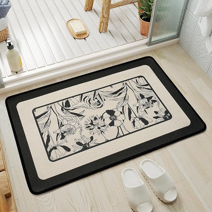 Bathroom Rugs, Ultra Thin Bath Mat Fit Under Door Super Absorbent Non Slip Quick Dry Bath Mat, Rubber Backing Shower Mat Outside Shower