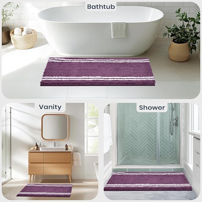 PURRUGS Bathroom Rug Non-Slip Machine Washable 30" x 46", Super Absorbent and Quick Dry Shaggy Microfiber Bath Mat, Extra Soft and Plush Bath Rug for Bathtub, Shower and Sink, Purple