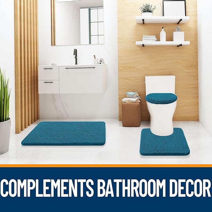 OLANLY Soft Chenille Bathroom Toilet Lid Cover, Machine Washable Seat Covers, 17.5x15, Stays in Place Rubber Backing, Fits Most Round, Elongated and Oblong Lids, Accessories Decor, Peacock Blue