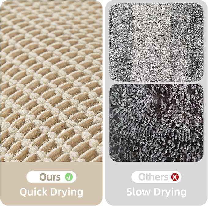 Pale Beige Bathroom Rug, Waffle Bath Mat Non Slip Washable Super Absorbent Quick Dry Boho Farmhouse Bathroom Decor, 30''x20'' Pale Beige