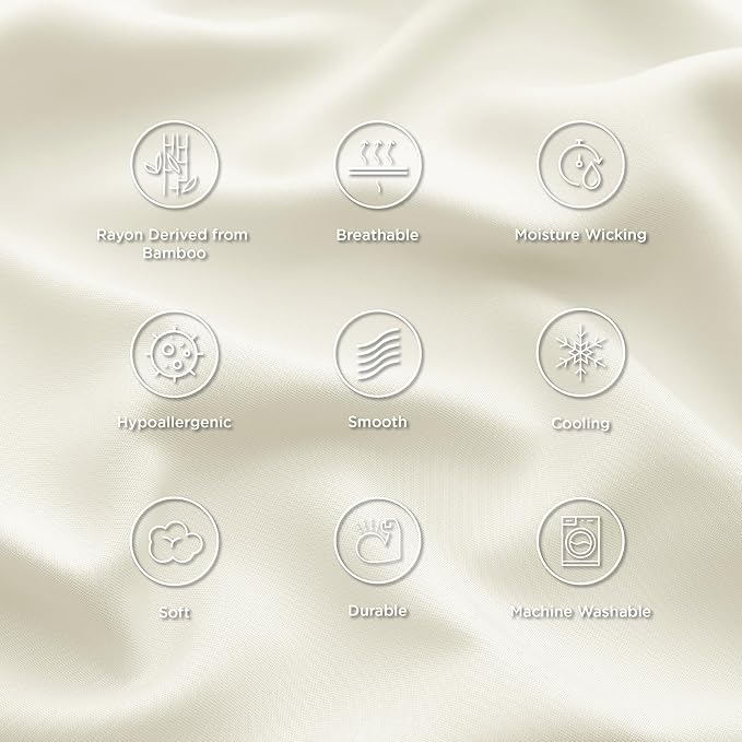 Bedsure Pillow Cases Standard Size, Cooling Pillow Cases, Rayon Derived from Bamboo Cream Pillowcases Standard Set of 2, Breathable & Soft Bedding Pillow Covers with Envelope Closure, 20x26 Inches