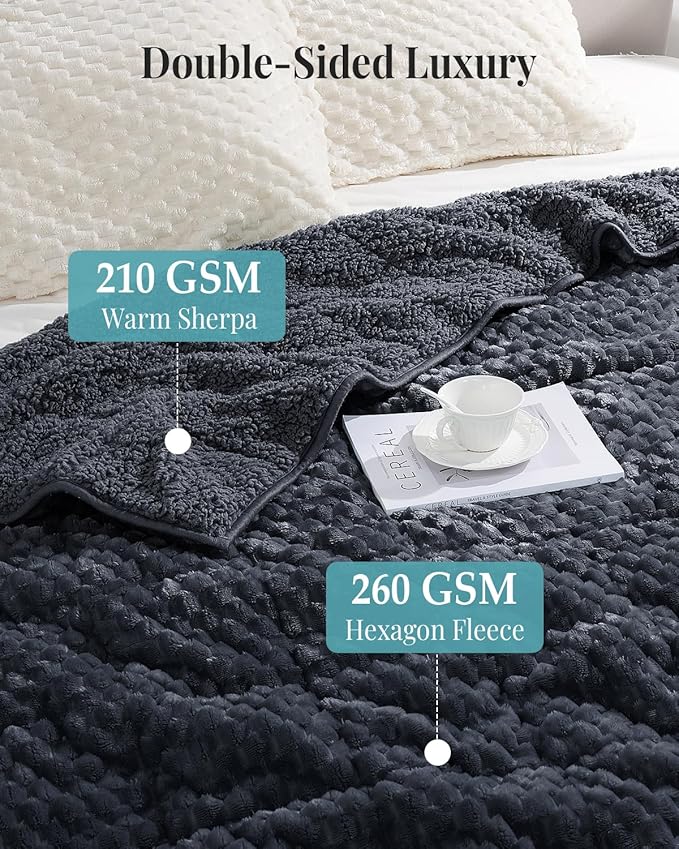 Topblan Sherpa Weighted Blanket for Adluts, Soft Cozy Jacquard Fleece Weighted Blankets Twin Size 12lbs, Thick Heavy Blanket for Sleeping, 48 x 72 inches, Dark Grey