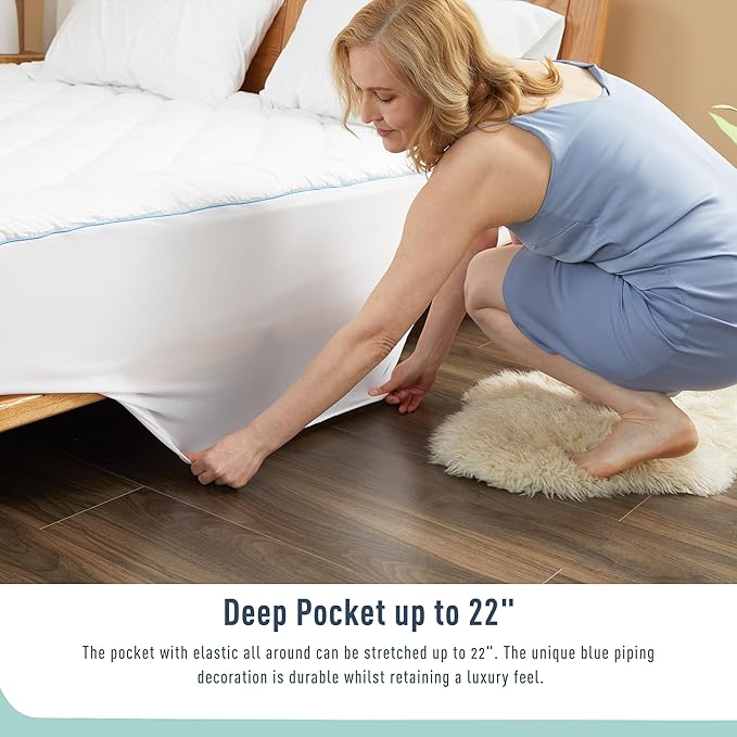 King Size Mattress Protector Waterproof Quilted Mattress Cover Cotton Mattress Pad Cover Extra Deep Pocket 18-22" Thin Version Hypoallergenic & Soft