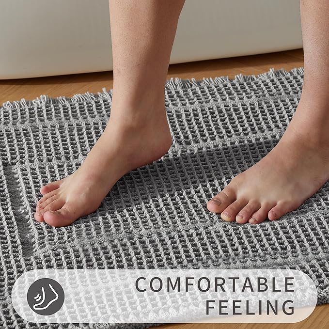 Bath Matts,Upgraded Waffle Super Absorbent Bath Mat,Bathroom Rugs Non Slip Washable, Quick Dry Shower Mats, Ultra Soft Bath Mats for Bath Floor,Grey,24"*36"