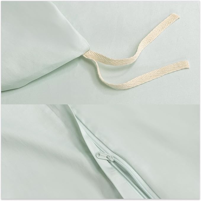 MooMee Duvet Cover Set 100% Extra Long Staple Cotton 600 Thread Count Silky Sateen Smooth Luxury Soft Breathable Durable Hotel Quality Bedding, 3 Pieces (Sage Green, King 104"x90")