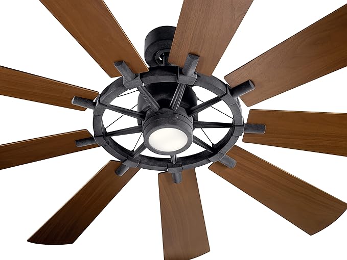 KICHLER 65 inch Gentry LED Ceiling Fan in Distressed Black with Reversible Blades, Extra Large