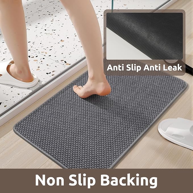 AMOAMI Chenille Bath Mat Super Absorbent Bathroom Mat Quick Dry Low Pile Bath Mats for Bathroom Washable Rubber Backed Bathroom Runners Fit Under Door, Front of Bathtub, Darkgrey&LIGHTGREY 17"x59"