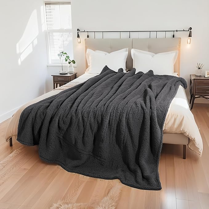 Electric Heated Blanket 6 Heating Settings & 1-10H Auto Off Full 72×84 Double Sided Plush Sherpa Ultra-Soft Warm Thick, Machine Washable, Fast Heating, Home Office Dark Gray