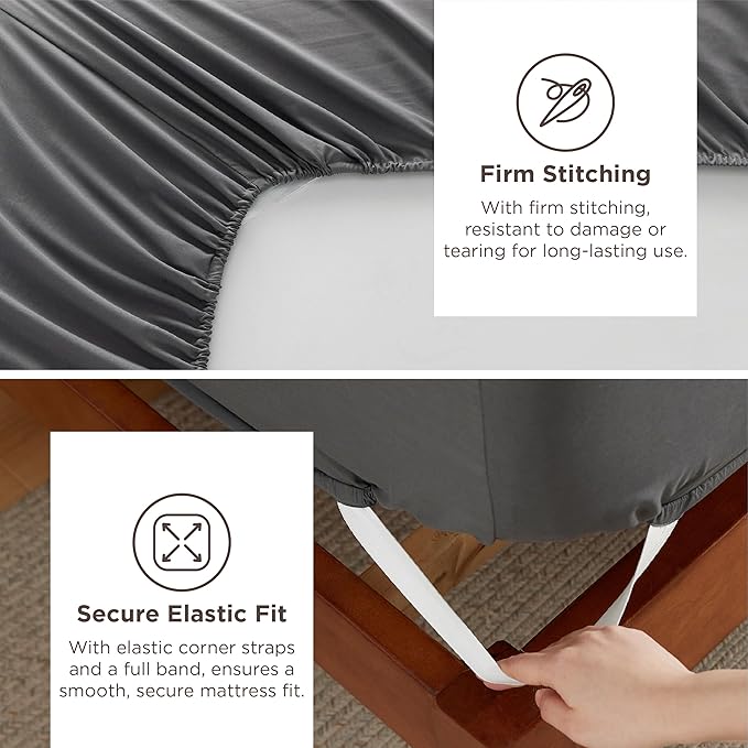 Bedsure Deep Pocket King Sheet Set - Fits Mattresses Up to 21 Inches Thick - 4 Piece GentleSoft Bed Sheets, Moisture Wicking, Soft & Cooling Bedsheet & Pillowcases, Easy & Secure Fit, Dark Grey