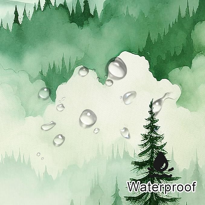Green Small Stall Misty Pine Forest Shower Curtain 36 x 72, Mountain Foggy Woodland Scenery Tree Narrow Half Size Shower Curtains for Bathroom, Abstract Waterproof Nature-Themed Decor