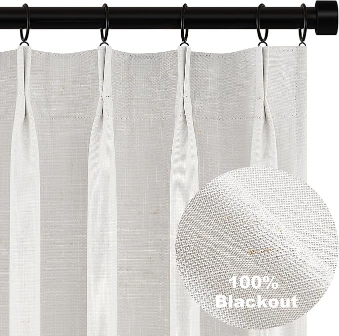 Topfinel 92 Inch Long Black Out Custom Drapery Panels, Double Pinch Pleated Window Coverings, Kids Summber Boho Farmhouse Heat Blocking Sound Block Back Tab Curtains for Patio Sunroom Bay Window