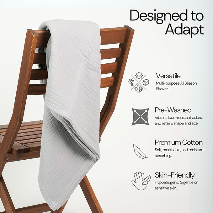 Salt Earth 100% Cotton Muslin Throw Blanket Gauze Blanket 50"X70" Throw 4 Layered for Couch, Bed, Living Room, Lightweight & All Season Blankets & Throws, Easy to wash, Skin Friendly(Scottish Grey)