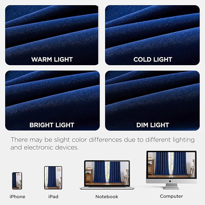Joydeco Royal Blue 100% Blackout Curtains 96 Inch 2 Panels, Luxury Thermal Royal Blue Velvet Curtains for Bedroom Living Room, Soundproof Blackout Window Drapes, Rod Pocket & Back Tab (52W x 96L)