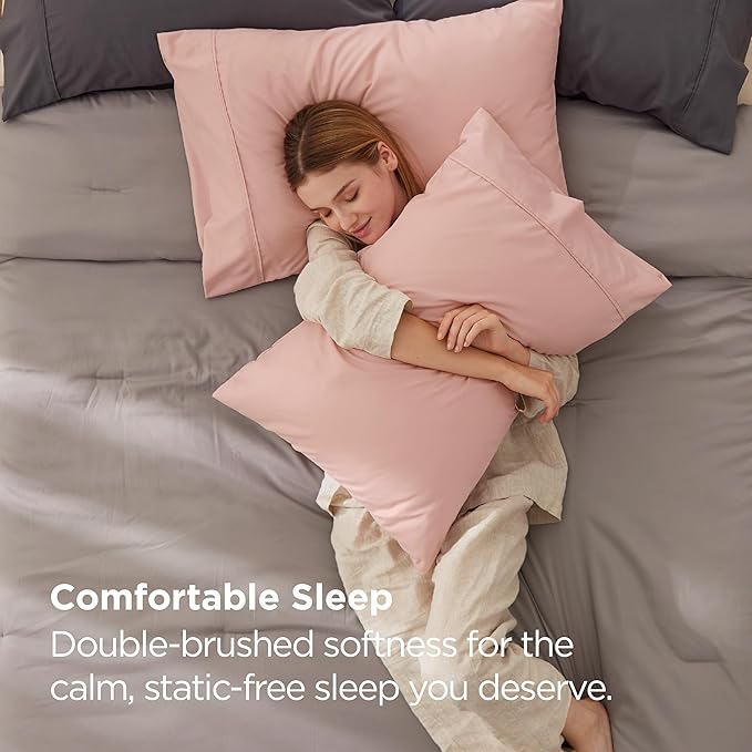 Bedsure King Size Pillow Cases Set of 2 - Pale Blush Brushed Microfiber Pillowcases 2 Pack, Super Soft Pillow Case Cover with Envelope Closure, Wrinkle, Fade and Stain Resistant, 20x36 Inches