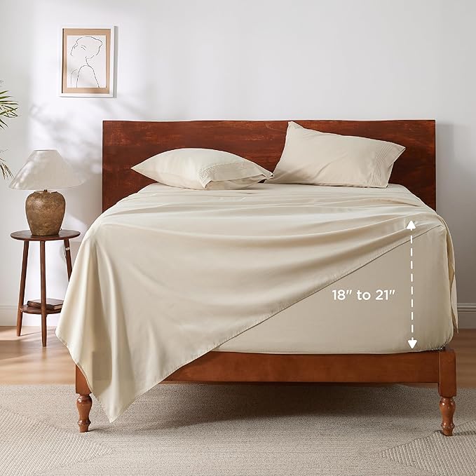 Bedsure Twin XL Sheets Dorm Bedding, GentleSoft Breathable Extra Long Twin Sheets & Pillowcases, Moisture Wicking Cooling, Deep Pocket Fits Mattress Up to 21 Inches Thick, Beige