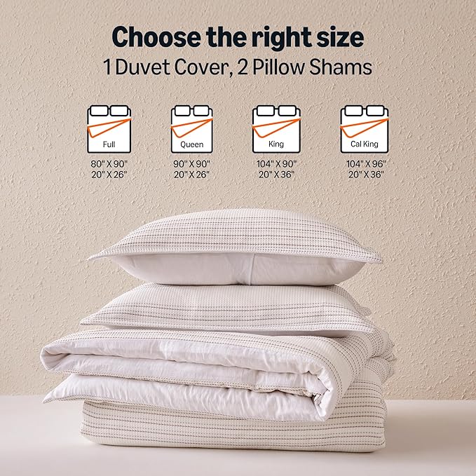 Amazon Basics Waffle Weave Microfiber 3-Piece Duvet Cover Set, Includes 1 Duvet Cover and 2 Pillow Shams, Queen, Pink Striped