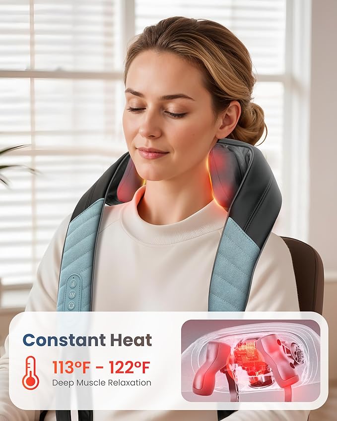 COMFIER FSA Eligible Shiatsu Neck Massager with Heat for Deep Tissue, Electric Shoulder and Back Massager for Pain Relief, Hands-Free Cordless 4D Kneading Massage, Gift for Women Men Mom Dad