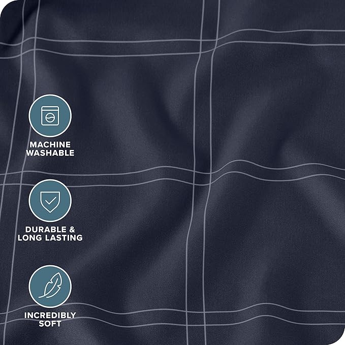 Bare Home Bedding Duvet Cover King Size - Premium 1800 Super Soft Collection - Lightweight, Cooling - Soft Breathable Bedding Duvet Cover (King, Modern Plaid - Midnight Blue/White)