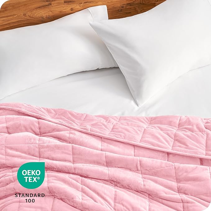 Bare Home Weighted Blanket Queen Size 17lb (60" x 80") for Adults - Minky Fleece - Premium Heavy Blanket Nontoxic Glass Beads (Light Pink, 60"x80")