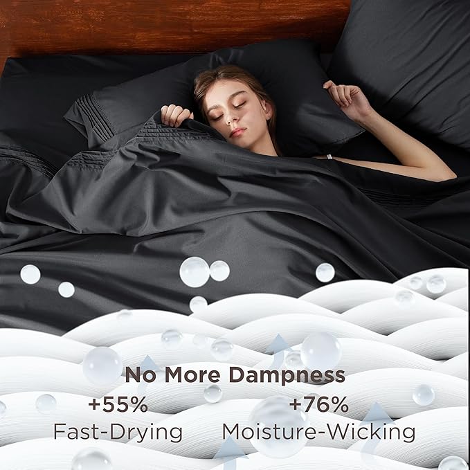 Bedsure Deep Pocket Full Size Bed Sheets Set - Fits Mattresses Up to 21 Inches Thick - 4 Piece GentleSoft Bed Sheets, Moisture Wicking, Soft & Cooling Bedsheet & Pillowcases, Easy & Secure Fit, Black