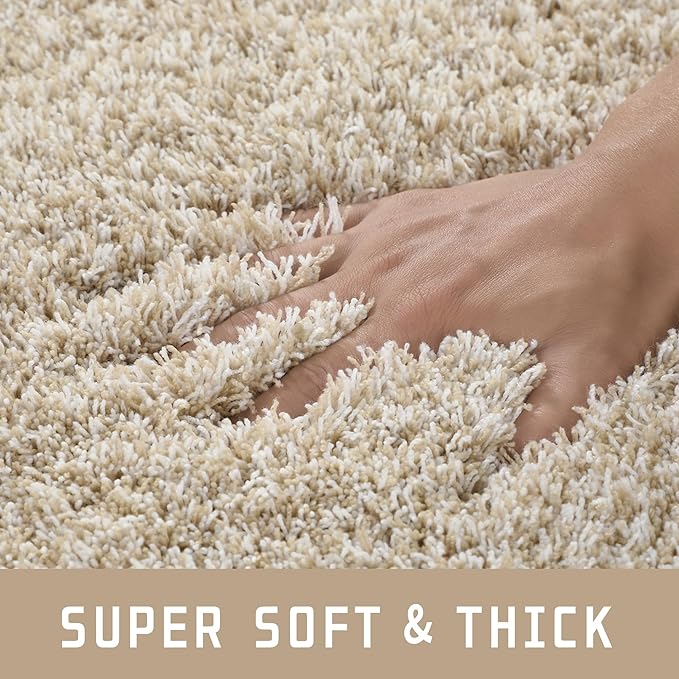 Yimobra Bathroom Rugs Non Slip Washable, Ultra Soft and Water Absorbent Bath Mats, Plush Fluffy Shower Mat Outside, Microfiber Thick Matts for Bathroom Floor/Sink, 24x17, Light Beige and White