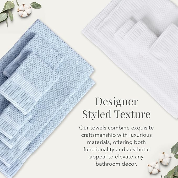 NY Loft 100% Cotton Hand Towel 6 Pack | Super Soft & Absorbent Quick-Dry Hand Towels 16" x 28" |Textured and Durable Cotton | Trinity Collection (6 Pack Hand Towel, Chambray Blue)