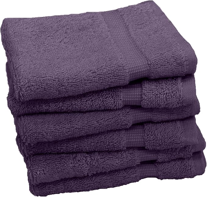 Luxury Hotel & Spa Collection, 100% Turkish Cotton 700 GSM Cloth, for Body wash, Makeup Remover & Facial Cleaning, Baby, face, Dobby Border Soft washcloths Towel Set 13" X 13", Plum, Set of 6