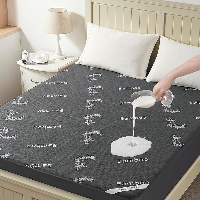 BEDLORE Twin Size Waterproof Mattress Protector Viscose Derived from Bamboo, Soft Mattress Cover Fitted with Deep Pocket 6"-15", Breathable & Cooling Noiseless Mattress Pad, Machine Washable(Gray)