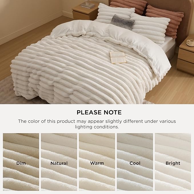 Bedsure Faux Fur Duvet Cover Queen Size - Beige Fluffy Duvet Cover Set, Soft and Cozy Shaggy Bedding Comforter Cover, Winter Warm Luxury Fuzzy Bed Set 3 Pieces, 1 Queen Duvet Cover and 2 Pillowcases