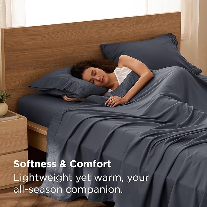Bedsure Full Size Bed Sheets - 4 Pieces Soft Full Sheet Set - Breathable & Cooling - Hotel Luxury - Easy Care Polyester Microfiber Bedding for Women, Men, Dark Grey