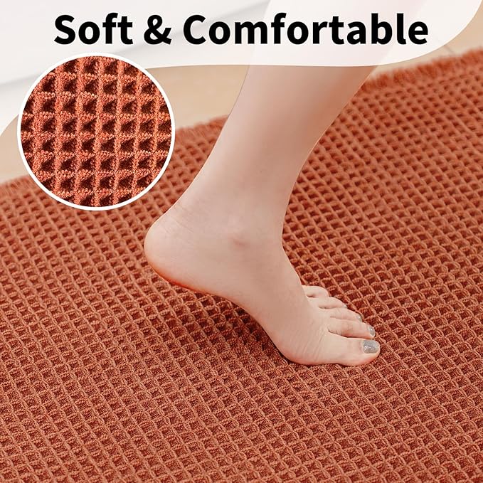 Waffle Bath Mat - Boho Bathroom Rugs Non Slip Washable, Super Absorbent & Quick Dry, Soft Bath Mat Farmhouse Bathroom Decor, 24'' x 36'', Dirty Orange