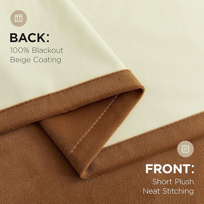 Joydeco Golden Brown 100% Blackout Curtains 84 Inch 2 Panels, Luxury Thermal Brown Velvet Curtains for Bedroom Living Room, Soundproof Blackout Window Drapes, Rod Pocket & Back Tab (52W x 84L)