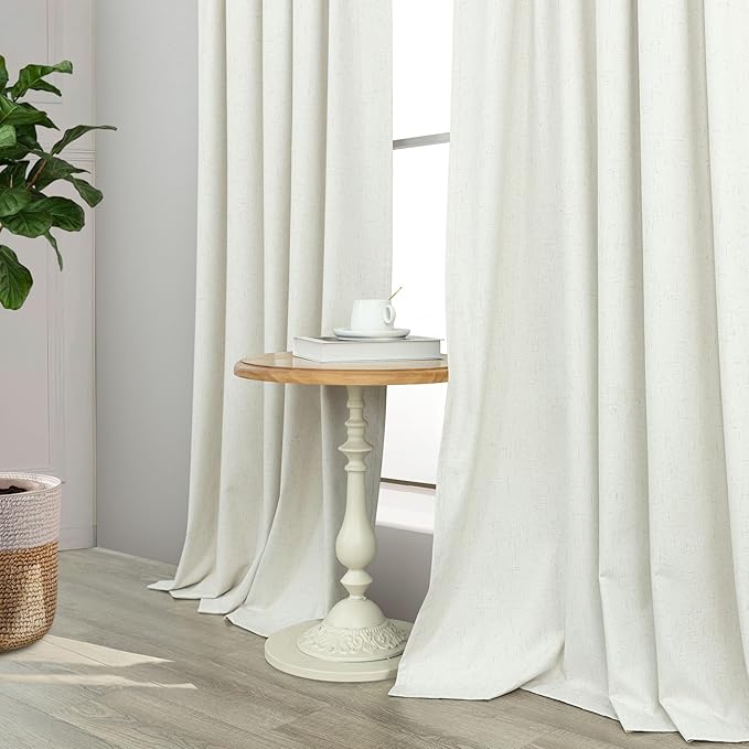 Ivory 100% Blackout Curtains 96 Inches Long 2 Panels Farmhouse Style Bedroom Windows Viral Basic Curtains for Living Room Black Out Neutral Drapes Linen Textured 52x96 Length Back Tab Pocket Off White