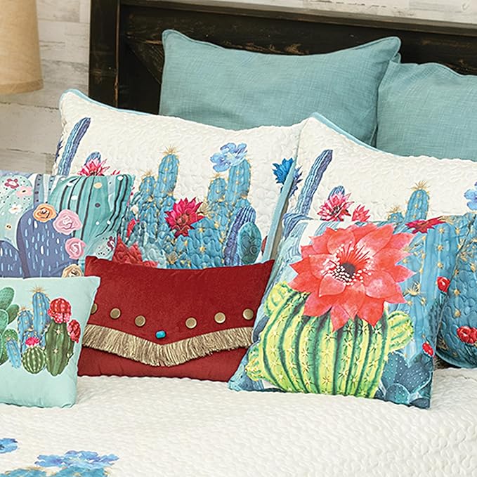 BLACK FOREST DECOR Blooming Desert Cactus Quilt Bed Set - Queen, Western Style, Bright Desert-Inspired Bedding, Machine Washable
