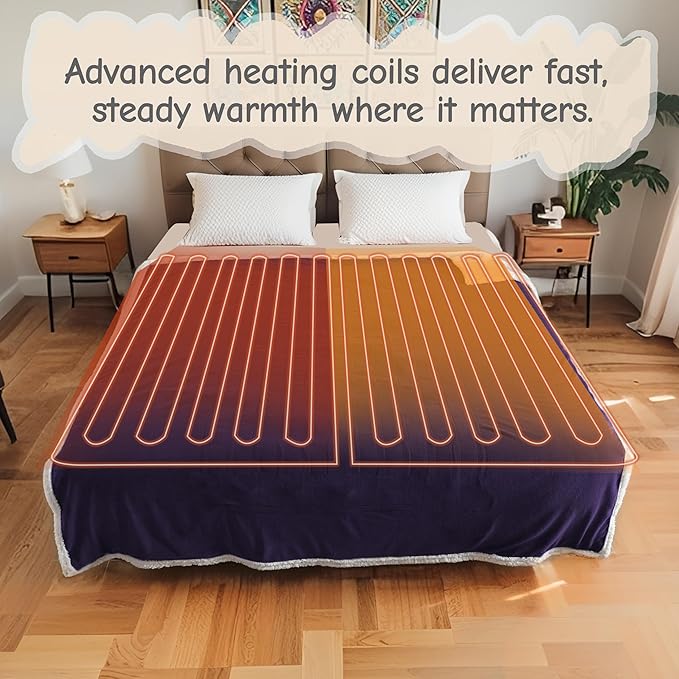 Electric Heated Blanket Full Size 72"x84", Soft Flannel with Overheat Protection, 6 Adjustable Heat Settings & 10-Hour Auto-Off Timer, Fast Heating for Winter Comfort, Dark Purple