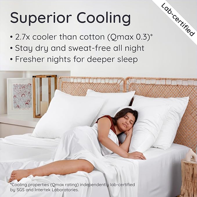Bambaw King Size Cooling Sheets Set 6pcs - 100% Viscose Derived from Bamboo Sheets Deep Pocket, Fits Up to 16'' with Elastic Corner Straps, King Size Soft Sheets, Breathable Sheets (White)