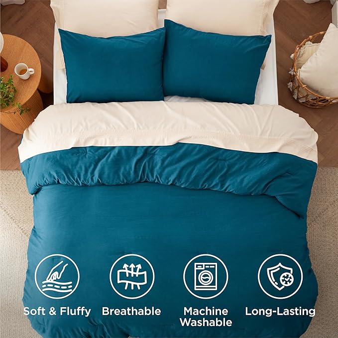 Bedsure King Size Comforter Set, Teal Soft Prewashed Bedding for All Seasons, 3 Pieces GentleSoft™ Warm Down Alternative Bed Set, 1 Lightweight Comforter (104"x90") and 2 Pillowcases (20"x36")