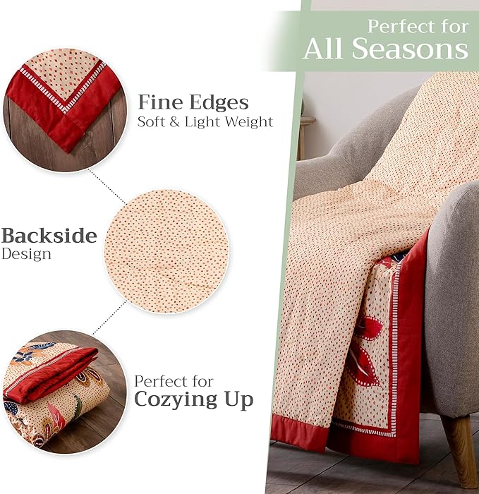 Maison d' Hermine Throw Blanket for Couch Lightweight Soft Warm Breathable Cotton Throw Blankets for Bed Girls Boys Women Men Gifts Sofa Travel Living Room Chair Bedding (60"x80", Kalahari)