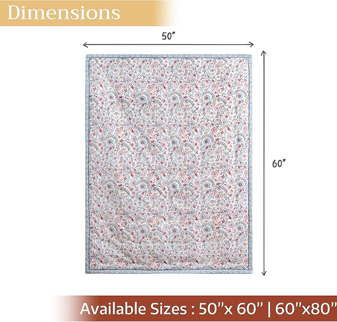 Maison d' Hermine Throw Blanket for Couch Lightweight Soft Warm Breathable Cotton Throw Blankets for Bed Girls Boys Women Men Gifts Sofa Travel Living Room Chair Bedding (60"x80", Nellore)