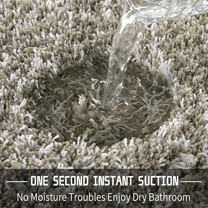 Yimobra Bathroom Rugs Non Slip Washable, Ultra Soft and Water Absorbent Bath Mats, Plush Fluffy Shower Mat Outside, Microfiber Thick Matts for Bathroom Floor/Sink, 24x17, Light Tan and White