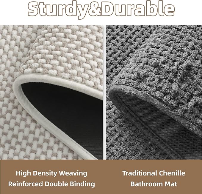 PADOOR-Bath Mat-Super Absorbent Chenille Bathroom Mats-Rubber Backed Bath Mats for Bathroom Non Slip, Easy Clean Bathroom Rugs Front of Bathtub,Shower Room,Sink-24×36, Beige&Cream