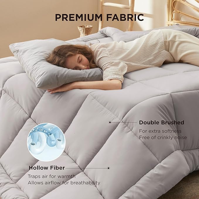Bedsure Comforter Duvet Insert - Quilted Comforters Oversize Queen, All Season Duvet, GentleSoft Down Alternative Bedding, with 8 Tabs, Gifts for Women/Men, Light Grey, Oversize Queen 98 x 98 Inches