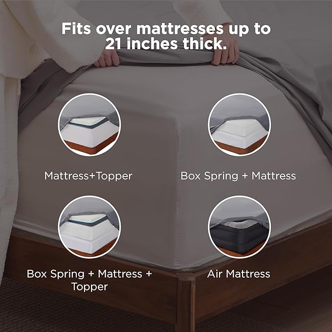 Bedsure Deep Pocket Queen Sheets Set - Fits Mattresses Up to 21 Inches Thick - 4 Piece GentleSoft Bed Sheets, Moisture Wicking, Soft & Cooling Bedsheet & Pillowcases, Easy & Secure Fit, Grey