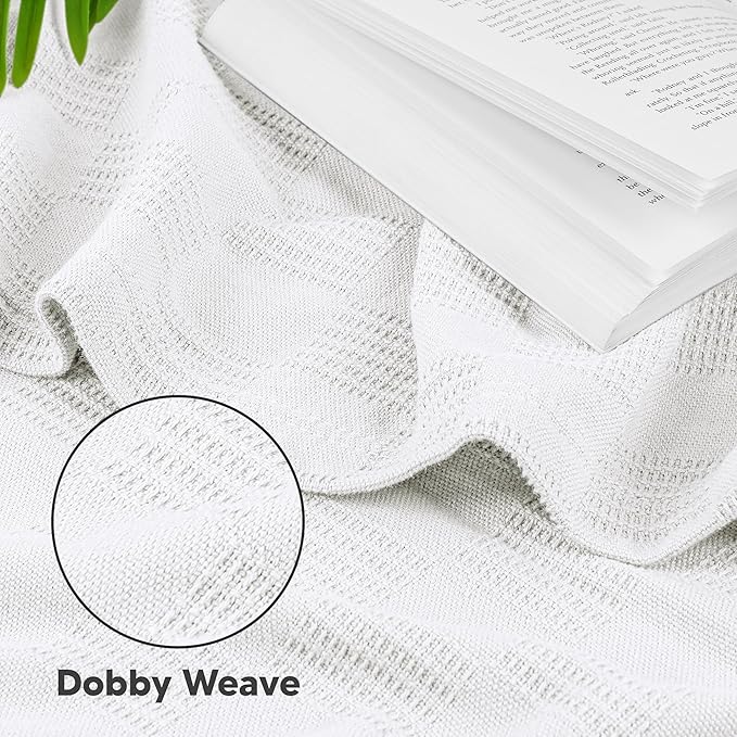 Utopia Bedding White 100% Cotton Blanket [Queen Size - 90x90 Inch] 350GSM Lightweight, Soft and Breathable Thermal Blanket for All Seasons