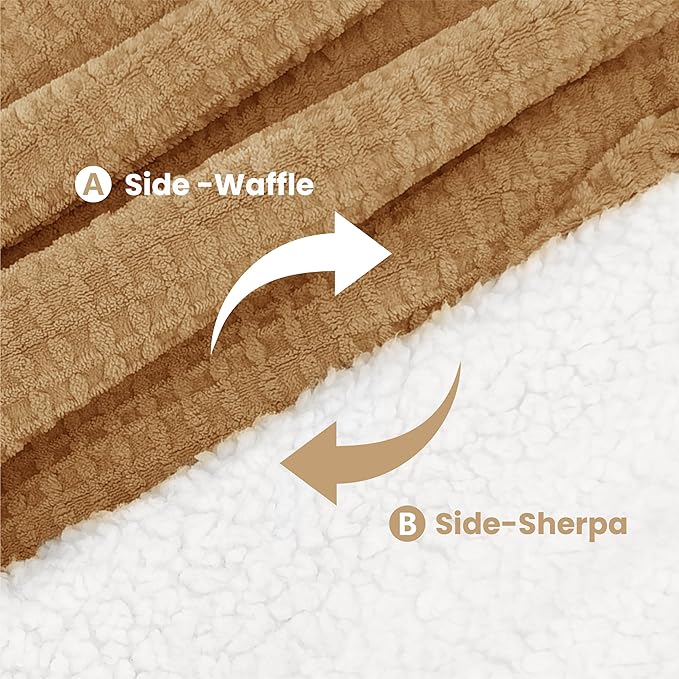Heated Blanket Electric Blanket Full Waffle,72x84 Inches Sherpa Fleece Fast Heating Blanket 6 Heating Levels & 10 Hours Auto Off ETL Certification, Caramel Full