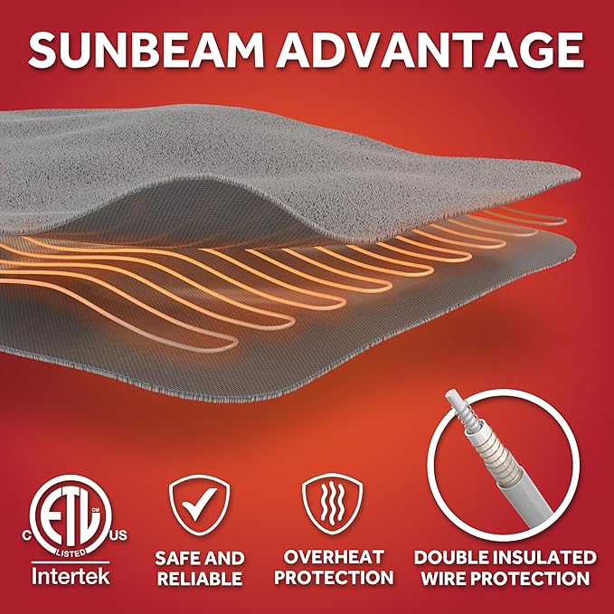 Sunbeam Electric Royal Luxe Microplush Heated Blanket, 12 Heat Settings, 12-Hour Auto Shut-Off, Fast Heating, Warm & Cozy, Machine Washable, Cabernet Color, Full (84" x 72")