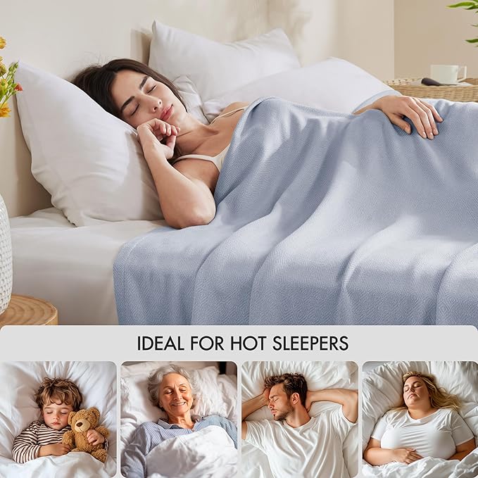 Madison Park King Size Blanket, 70% Rayon Bamboo-Based, 30% Cotton, Breathable for Hot Sleepers Menopause, Ultra Soft and Snag-Resistant, Summer Blanket for Bed or Couch, King 108"x90", Light Blue