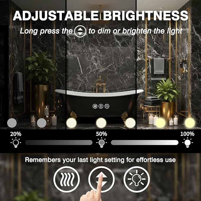 48x36 Hollywood Lighted Mirrors for Bathroom Wall, Smart Mirror for Bathroom with Dimmable LED Bulbs, 3 Color Temperatures, No Fog Mirror, Tempered Glass, Memory, Horizontal/Vertical
